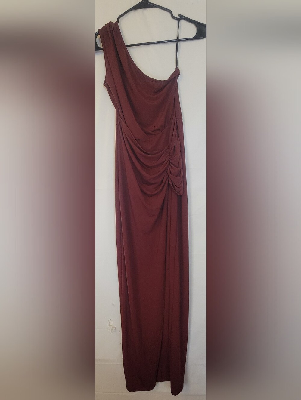 One-Shoulder Draped Maxi Skirt in Burgundy